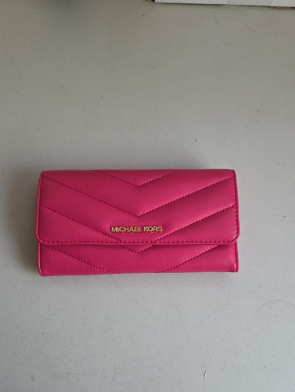 Michael Kors Hot Pink Quilted Flap Wallet with Gold Logo